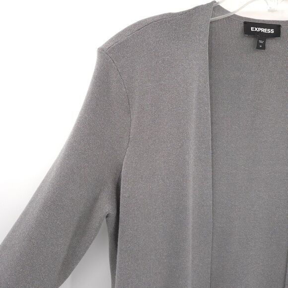 Express longline duster cardigan open Size M gray long sleeve stretch knit - Picture 2 of 7